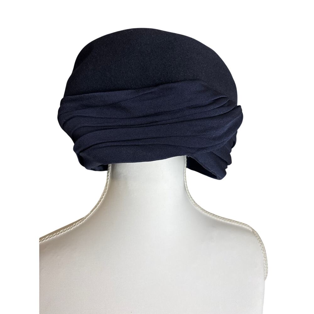 Vintage Ladies Navy Blue Wool and Silk Hat Shaw Hat Shop, Kansas City, Mo.